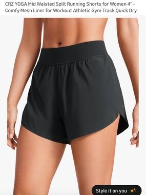 CRZ YOGA Women's Athletic Split Running Shorts in Black Size M